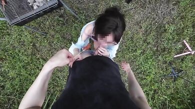 Asian Wife Deep Throats My BBQ Sausage and Gets Creampied in the Grass