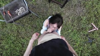 Asian Wife Deep Throats My BBQ Sausage and Gets Creampied in the Grass