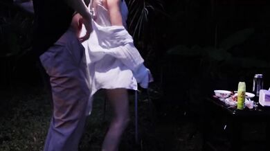 Asian Wife Deep Throats My BBQ Sausage and Gets Creampied in the Grass