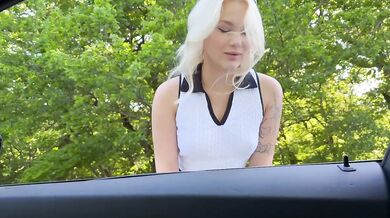 Blonde student gives taxi ride a sloppy blowjob she gushes mouthfuls of cum
