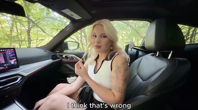 Blonde student gives taxi ride a sloppy blowjob she gushes mouthfuls of cum