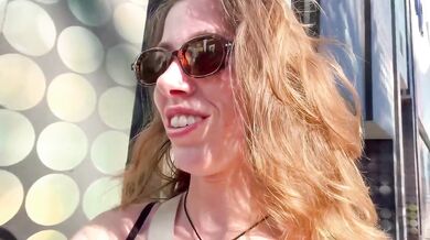 Nature nymph swallows Vegas load in hotel shower creampie