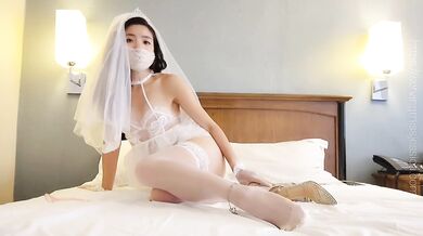 Cuckolded Chinese bride ruined on wedding night by Asian AV queen footjob and sloppy cum