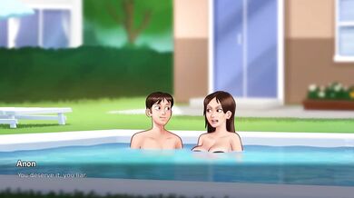 Sneaky sex with Stepsis in Summertime Saga blowjob cumshot creampie
