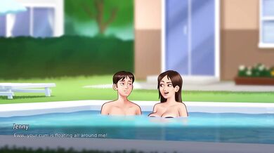 Sneaky sex with Stepsis in Summertime Saga blowjob cumshot creampie