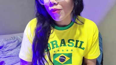 Brazilian brat strokes herself thick for the Hexa Vim