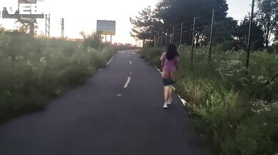 Solo female night walk public exhibitionist voyeur gets caught on camera