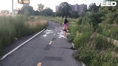 Solo female night walk public exhibitionist voyeur gets caught on camera