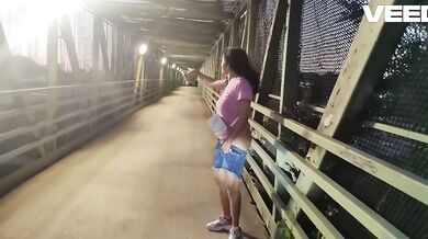 Solo female night walk public exhibitionist voyeur gets caught on camera