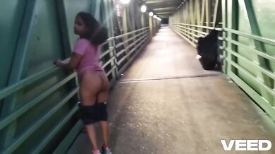 Solo female night walk public exhibitionist voyeur gets caught on camera