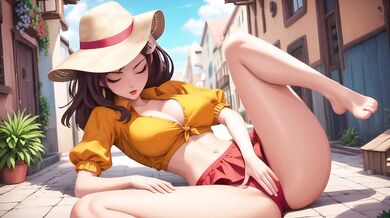 Straw Hat Beach Babe Gets Hard Fucked Till Creampie Pussy Gushes