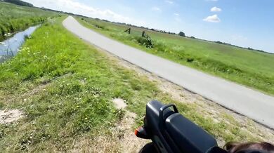 Public motorcycle fucking stranger outside Amsterdam nice view ass in your face
