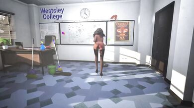 My naughty teacher cleans her classroom naked and serves my cock
