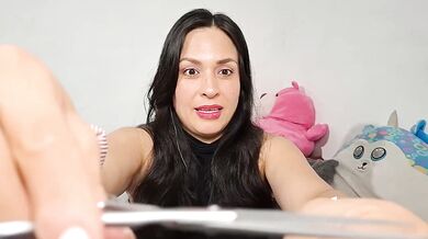 Your girlfriend trims your hair while fingering her dripping pussy
