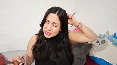 Your girlfriend trims your hair while fingering her dripping pussy