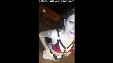 Petite goth maid's tattooed ass bent over till she drips