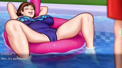 Debbie the hot stepmom gets drenched in the swimming pool then ruined with thick creampie