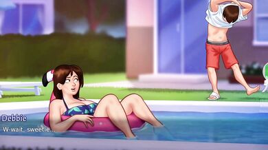 Debbie the hot stepmom gets drenched in the swimming pool then ruined with thick creampie