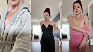 Clothing haul wrecked by huge natural tits squeezing out of tight sexy dress
