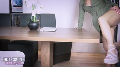 Office hotwife takes brutal double creampie while cuckold husband watches sloppy cleanup