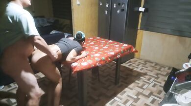 Stepbrother fucks me on the table while I'm alone gushing untouched bareback