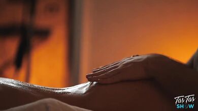 Brunette Goddess Chokes on Load After Sensual Massage Fucking