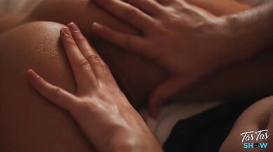 Brunette Goddess Chokes on Load After Sensual Massage Fucking