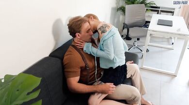 Blonde Secretary Sasha Paige Teases Her Shy Boss and Fucks Him Like a Slutty Whore