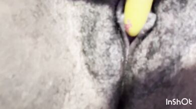Chocolate hair BBW squirts all over while beating her wet ebony pussy raw solo
