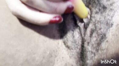 Chocolate hair BBW squirts all over while beating her wet ebony pussy raw solo