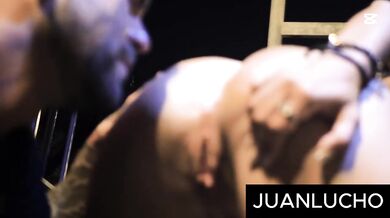 Spanish Tattooed Stranger deep throat on the busy street