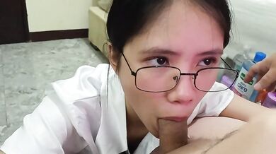 Japanese schoolgirl deepthroats him after class cum in mouth raw hd