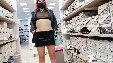 Flash and Try on no panties in public store destroyed