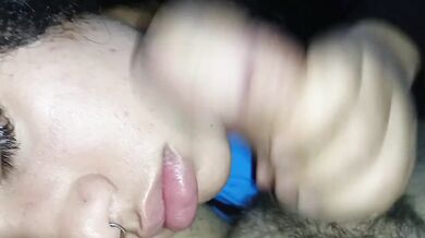 Big cumshot facefuck destroys horny stepsister mouth