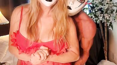 50 Year old Blonde MILF Destroys Muscular Sissy with Monster Strap