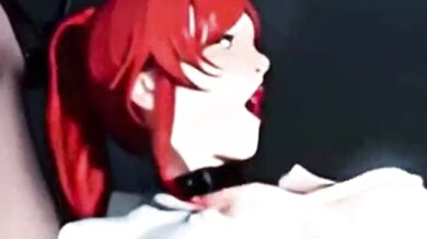 AI big tits redhead gets double penetrated until creampie overload