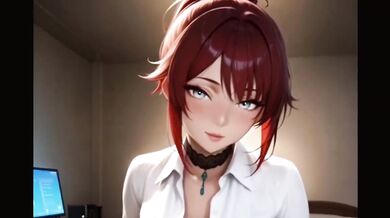 AI big tits redhead gets double penetrated until creampie overload