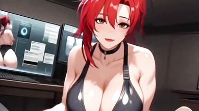 AI big tits redhead gets double penetrated until creampie overload