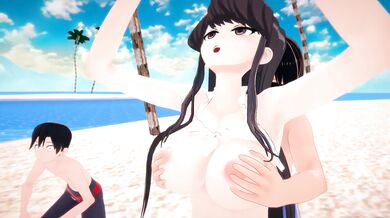 Komi-san time stop destroys bikini beach hottie