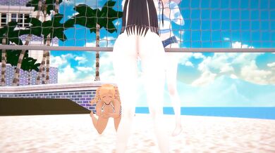 Komi-san time stop destroys bikini beach hottie