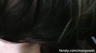 Unexpected blowjob while driving her throat full of cum