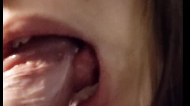 Uncut cock gets worshipped by glossy pink mouth slurping slow and deep