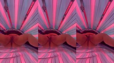 BBW melts in solarium heat gagging on her own juicy fingers