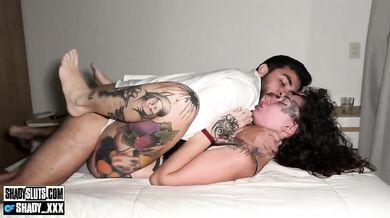 Tattooed slut gets throat fucked deep and pissed on by her dominant boss