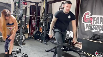 Red head fitness girl destroyed by big dick personal trainer