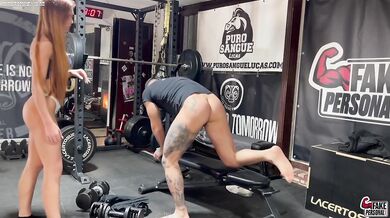 Red head fitness girl destroyed by big dick personal trainer