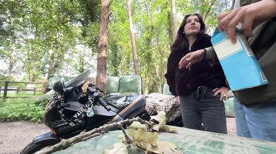 Public sex on a motorcycle in the woods near Amsterdam destroyed by desperate fucking