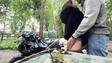 Public sex on a motorcycle in the woods near Amsterdam destroyed by desperate fucking
