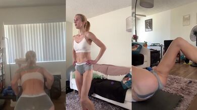 Skinny babe butt workout flexing small tits in booty shorts