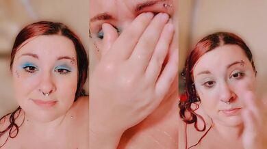 Heavy makeup pierces her kitten tits after a long day shower solo
